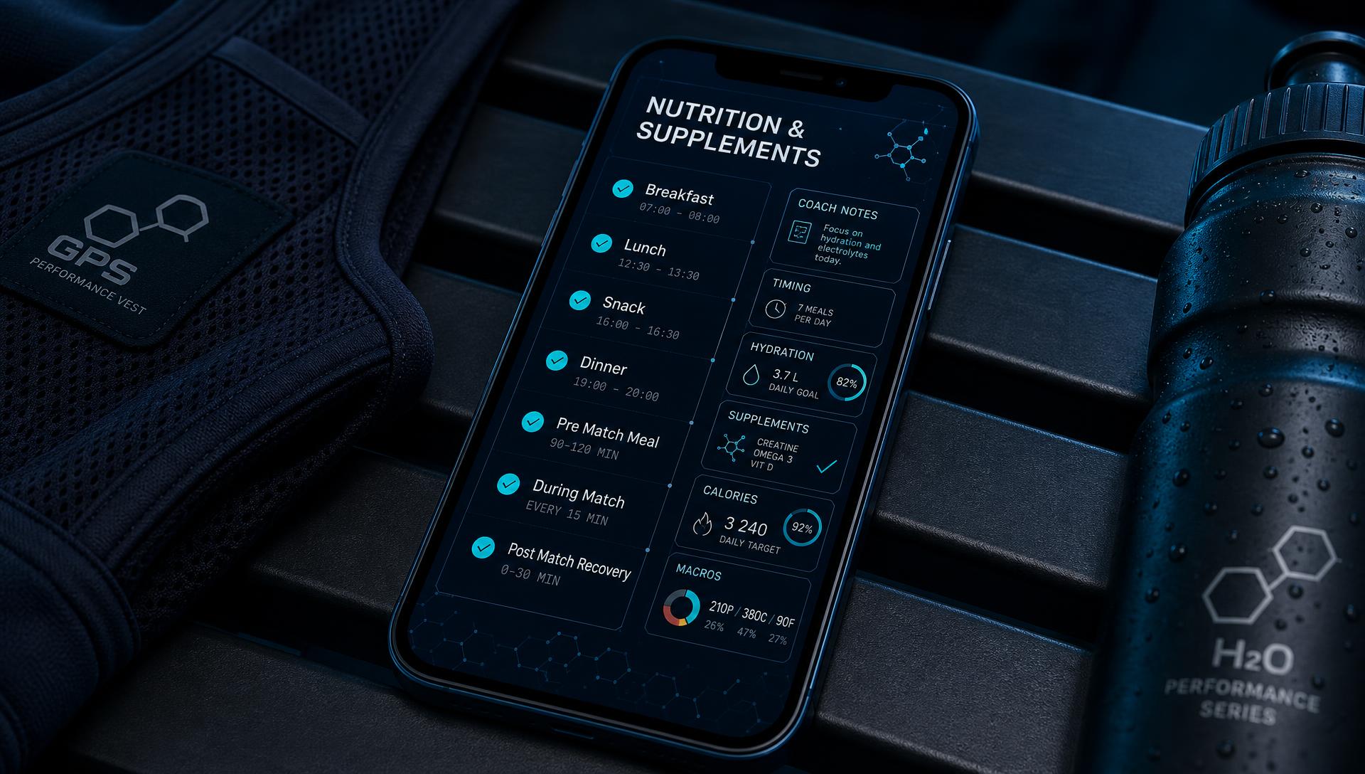 SCIENPRO athlete platform shown on a phone in a nutrition context