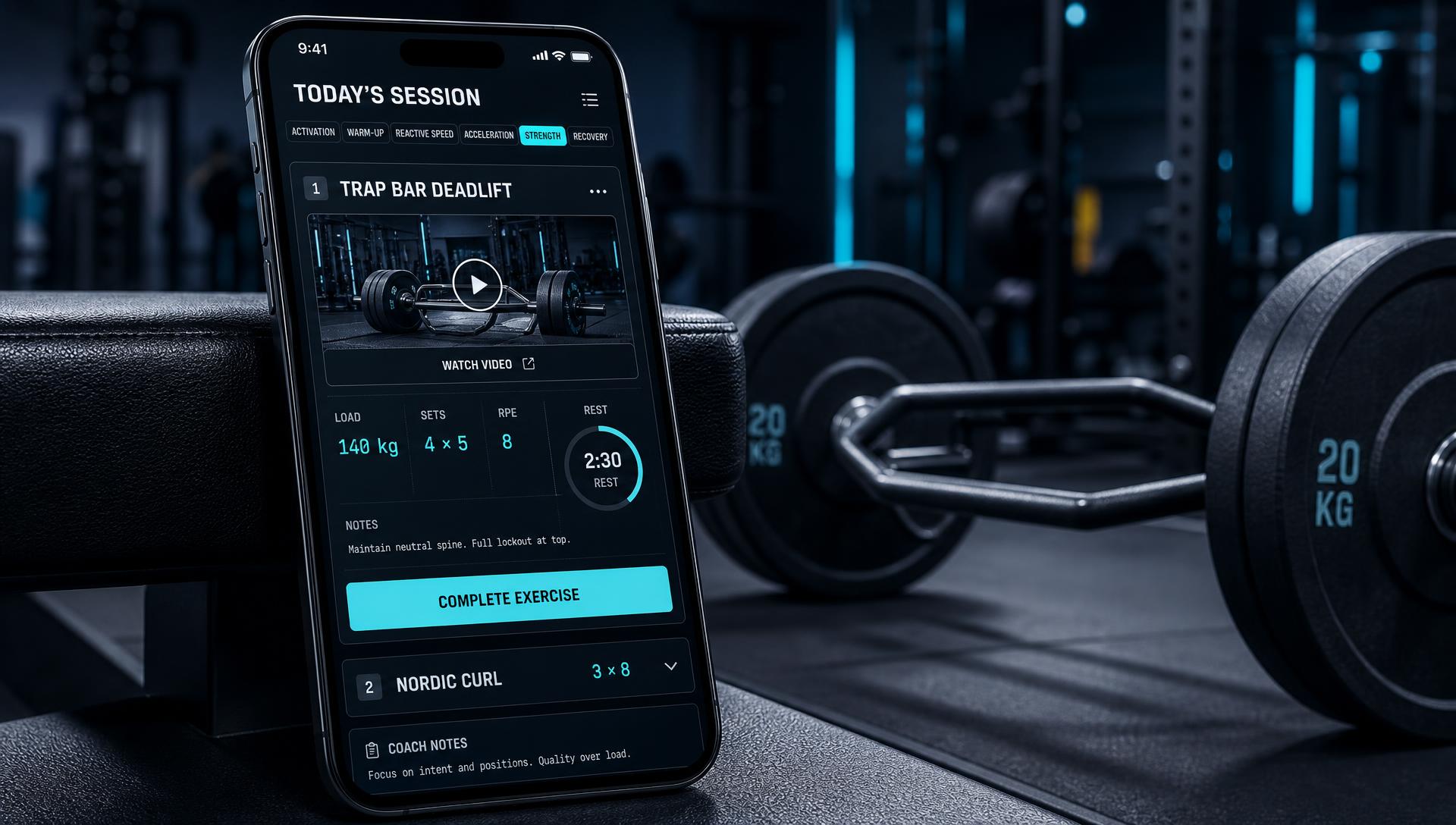 SCIENPRO athlete platform shown on a phone in a training environment